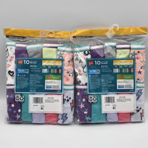 Lot Of 2 Hanes Girls Tagless Super Soft Cotton Briefs 10 pack Size 4 - Picture 2 of 2